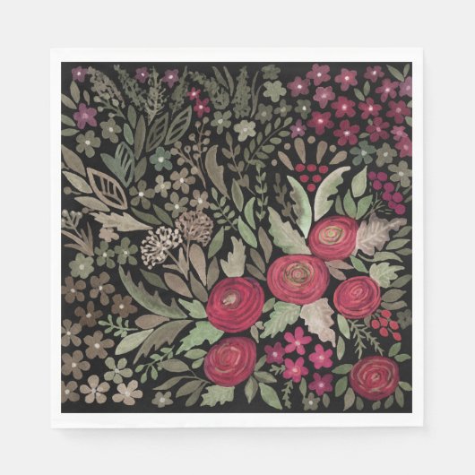 水色の赤いバラの花の小さなフローラグリーンレ スタンダードランチョンナプキン (正面)