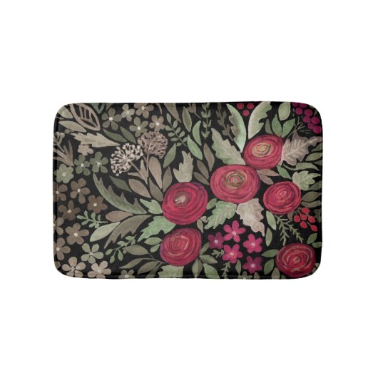 水色の赤いバラの花の小さなフローラグリーンレ バスマット (正面)