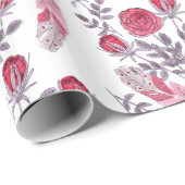 水色の赤いバラの花は白い羽 ラッピングペーパー (ロールコーナー)