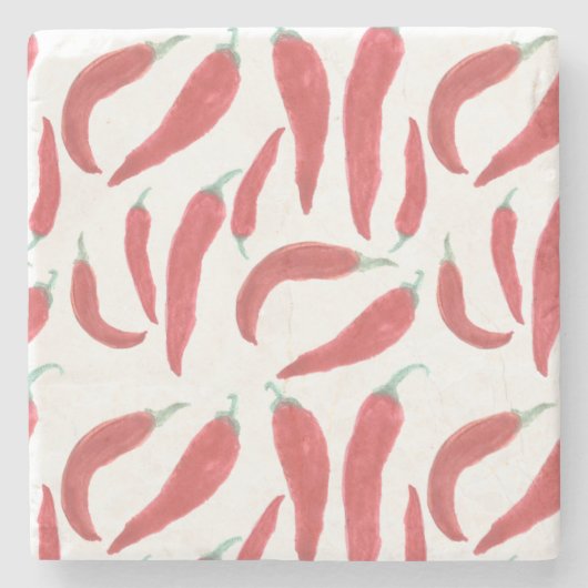 水色の赤いホットチリー ストーンコースター (正面)