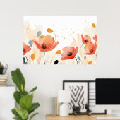 水色の赤いポピー絵を描ズ ポスター (ホームオフィス)