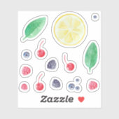 水色の赤い果実セット シール (シート)