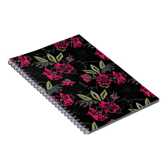 水色の赤い花の緑の葉フローラ串 ノートブック (右側)