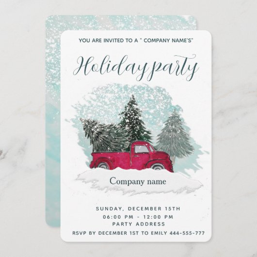水色の赤トラックのホリデーパーティー会社の投資 招待状