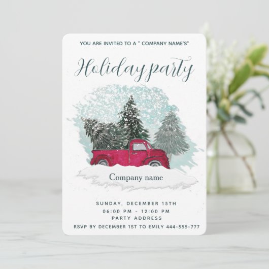水色の赤トラックのホリデーパーティー会社の投資 招待状 (スタンド正面)