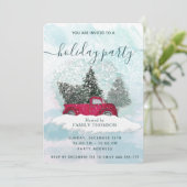 水色の赤トラック冬のシーンのホリデーパーティー 招待状 (スタンド正面)