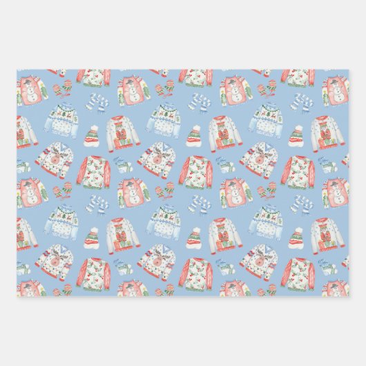 水色の醜いクリスマスセーターの包装紙 ラッピングペーパーシート (正面3)
