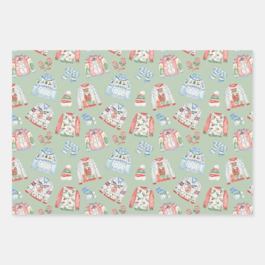 水色の醜いクリスマスセーターの包装紙 ラッピングペーパーシート (正面2)