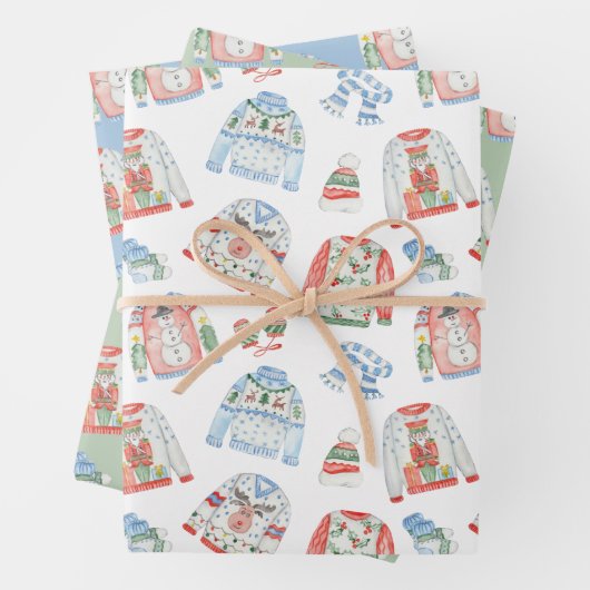 水色の醜いクリスマスセーターの包装紙 ラッピングペーパーシート (インサイチュ)