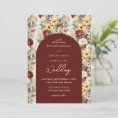 水色の野生の花テラコッタ黄色のアーチ 招待状 (スタンド正面)