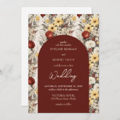 水色の野生の花テラコッタ黄色のアーチ 招待状 (正面/裏面)