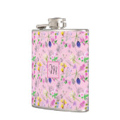 水色の野生の花、ピンク。モノグラマ。 フラスク (左)