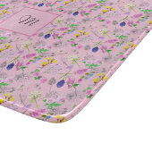 水色の野生の花、ピンク。モノグラム カッティングボード (角)