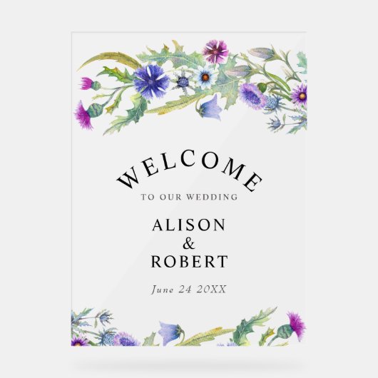 水色の野花は霜で結婚覆われた アクリルサイン (正面)