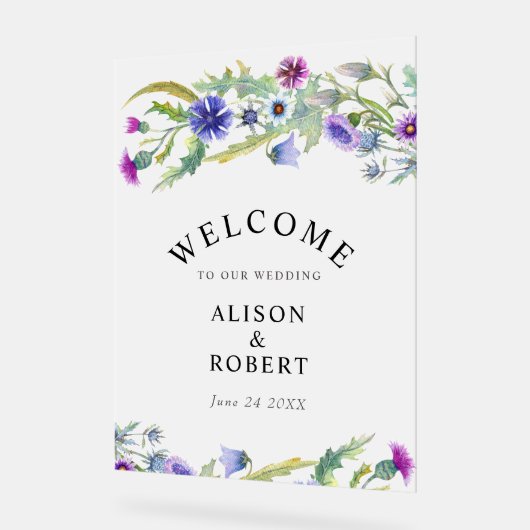 水色の野花は霜で結婚覆われた アクリルサイン (傾斜)