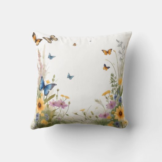 水色の野草や蝶 クッション (裏面)