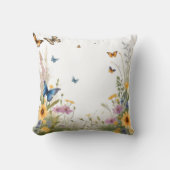 水色の野草や蝶 クッション (正面)