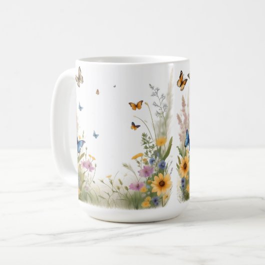 水色の野草や蝶 コーヒーマグカップ (正面左)