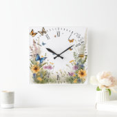 水色の野草や蝶 スクエア壁時計 (ホーム)