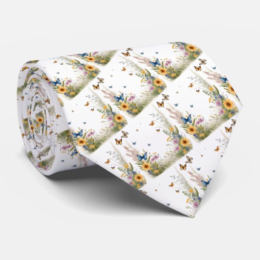 水色の野草や蝶 ネクタイ (ロール)