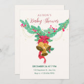 水色の鈴のクリスマスベビーシャワー 招待状 (正面/裏面)