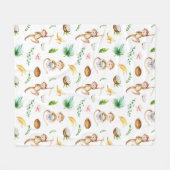 水色の間抜けサル フリースブランケット (正面(横))