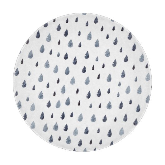 水色の雨滴、藍色のシームレスなパターン。 カッティングボード (正面)