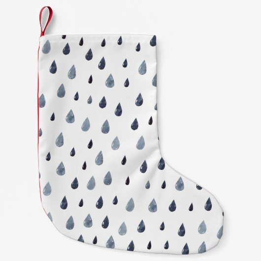 水色の雨滴、藍色のシームレスなパターン。 スモールクリスマスストッキング (正面)