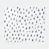 水色の雨滴、藍色のシームレスなパターン。 フリースブランケット (正面(横))