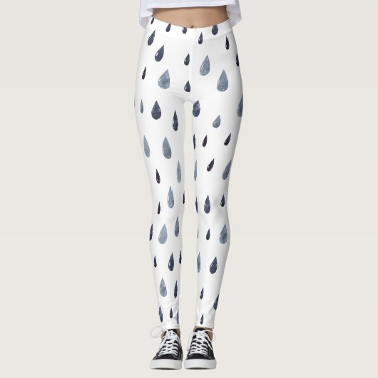 水色の雨滴、藍色のシームレスなパターン。 レギンス (正面)