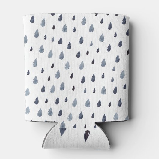 水色の雨滴、藍色のシームレスなパターン。 缶クーラー (裏面)