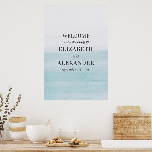 水色の青いウェルカムサイン。航海の結婚 ポスター (キッチン)