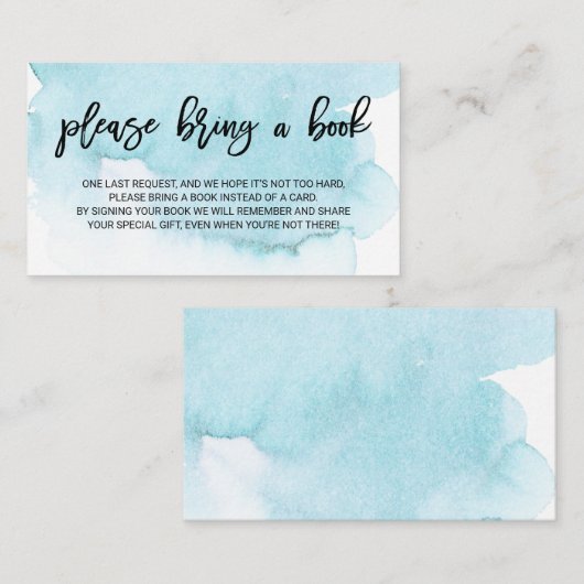 水色の青いターコイズで本を持って来る赤ちゃんシャワー エンクロージャーカード (正面/裏面)
