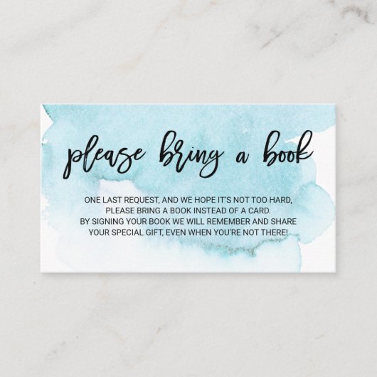 水色の青いターコイズで本を持って来る赤ちゃんシャワー エンクロージャーカード (正面)