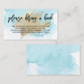 水色の青いターコイズで本を持って来る赤ちゃんシャワー エンクロージャーカード (正面/裏面)