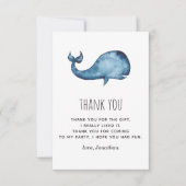 水色の青いネイビーかわいいクジラ。子供の誕生日 サンキューカード (正面)