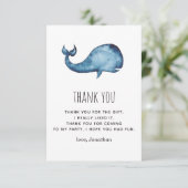 水色の青いネイビーかわいいクジラ。子供の誕生日 サンキューカード (スタンド正面)