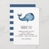 水色の青いネイビーかわいいクジラ。子供の誕生日 サンキューカード (正面/裏面)