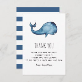 水色の青いネイビーかわいいクジラ。子供の誕生日 サンキューカード