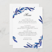 水色の青いネイビーフローラの葉の冬の結婚式 メニュー (正面/裏面)