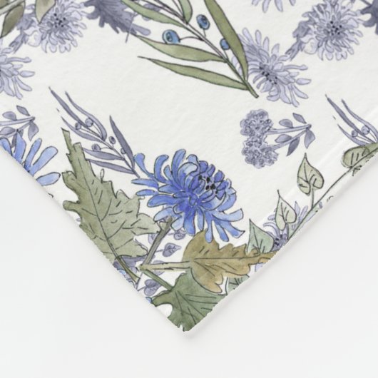 水色の青いバラの花は白い羽 フリースブランケット (角)