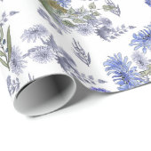 水色の青いバラの花は白い羽 ラッピングペーパー (ロールコーナー)