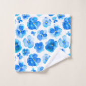 水色の青いパンジーのタオル バスタオルセット (ウォッシュタオル)