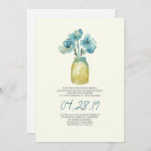 水色の青いフローラメイスンジャー結婚ラッシー 招待状 (正面/裏面)