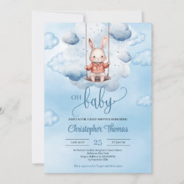 水色の青いベビーバニーが空をスイング中 招待状