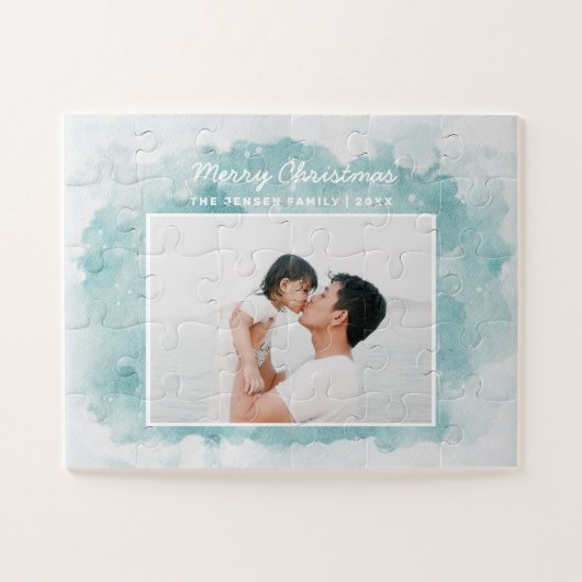 水色の青い冬の休日クリスマスの写真 ジグソーパズル (横)
