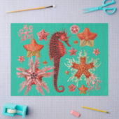 水色の青い海の生活の中で赤いシーホースとシースター 薄葉紙 (クラフト)