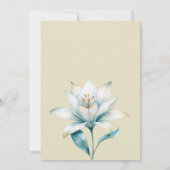 水色の青い白い金ゴールドリリー結婚フローラ 招待状 (裏面)