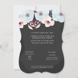 水色の青い花のChalkboard 結婚's 招待状