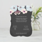 水色の青い花のChalkboard 結婚's 招待状 (スタンド正面)